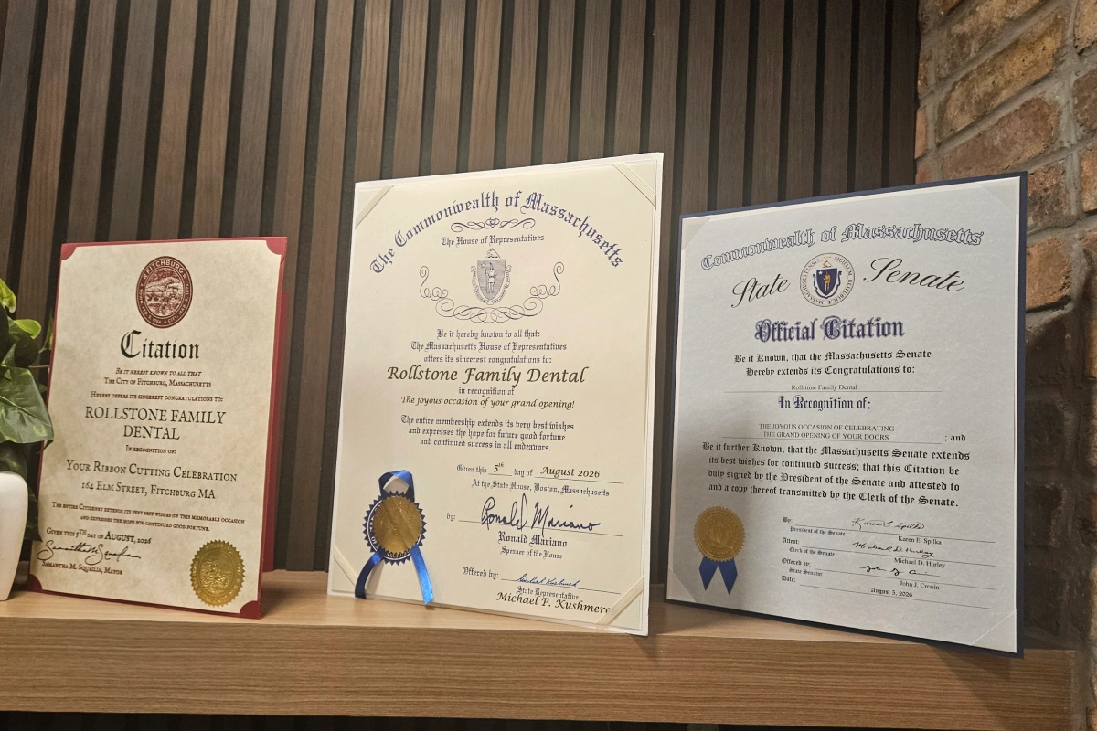 Dental clinic certificates and awards display