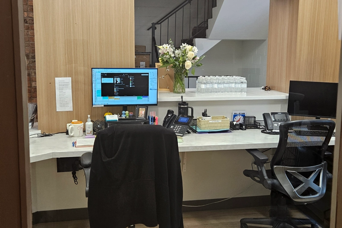 Dental clinic reception and workspace